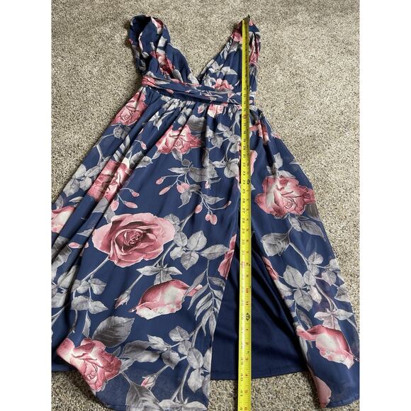 Lulu's Queen Of Hearts Blue Floral Print Midi Dress Plunging Neckline Sz Small - Picture 7 of 8